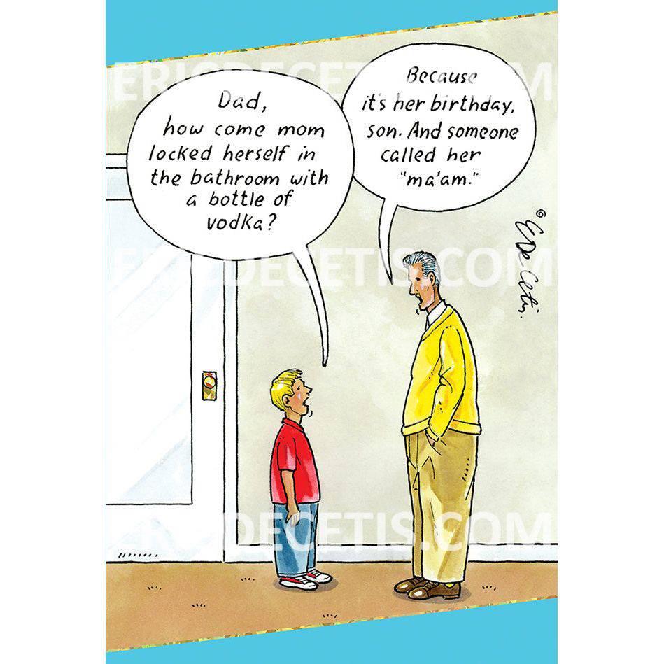 Pictura Bathroom Vodka Birthday Card by Eric Decetis, featuring humorous design for special occasions, on white background.